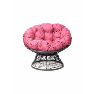 Кресло "Папасан" с ротангом серое / розовая подушка M-Group