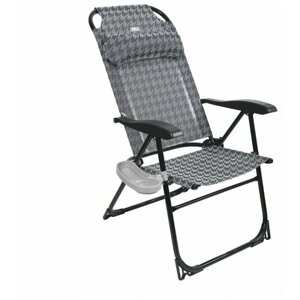 Кресло-шезлонг с полкой складное до 120 кг. (арт. КШ2/6 гусиная лапка (сетка / Кресло для кемпинга, пляжа, отдыха на природе