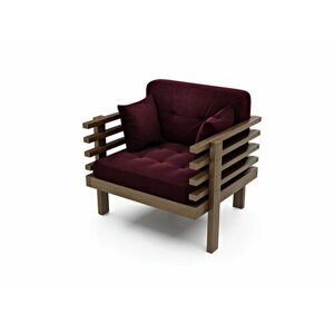 Кресло стоун-с, бордовый-орех, велюр, массив дерева, с подлокотниками, садовое, на дачу, скандинавский лофт