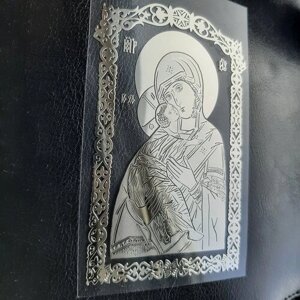 Металлическая наклейка Владимирская икона Божией Матери 91х61мм, цвет Серебристый