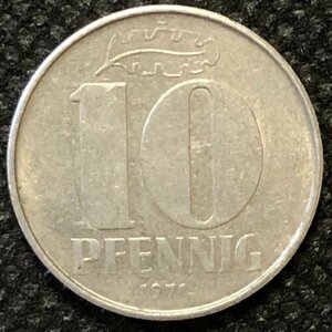 Монета Германия ГДР 10 пфеннигов 1971 №5