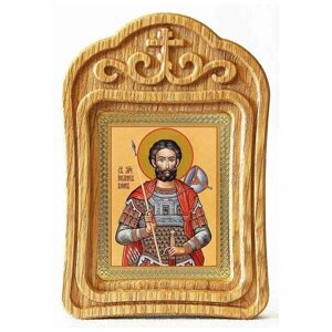 Мученик Иоанн Воин, икона в резной деревянной рамке