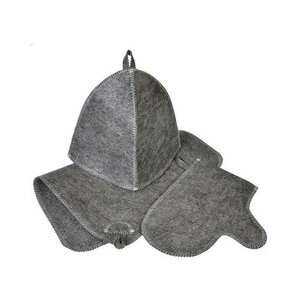 Набор для бани и сауны 3 предмета шапка, рукавица и коврик серый/Подарочный банный набор
