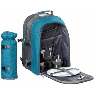 Набор для пикника Fridag на 2 персоны, серый с голубым, 27x40x22 см, рюкзак - полиэстер; приборы и кружки - нержавеющая сталь; разделочная доска и тарелки - пластик
