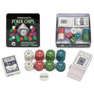 Набор для покера 100 фишек с номиналом в жестяной коробке/ Подарочный набор / Poker Chips / Настольная развлекательная игра