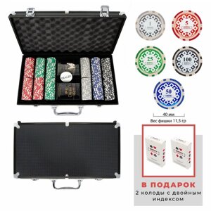 Набор для покера Фабрика Покера: 300 фишек с номиналом в черном кейсе + 2 колоды с двойным индексом
