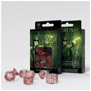 Набор кубиков для настольных ролевых игр (Dungeons and Dragons, DnD, D&D, Pathfinder) - Elvish Translucent & red Dice Set