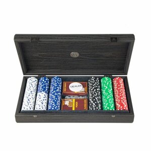 Набор Manopoulos для покера (карты 300 шт ) черный деревянный ящик с черной эко-кожей 39х22 см