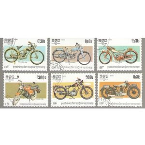 Набор почтовых марок Кампучии, серия мотоциклы, 6 шт, гашёные, 1985 г. в.