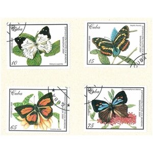 Набор почтовых марок Кубы, серия бабочки, 4 шт, гашёные, 2000 г. в.