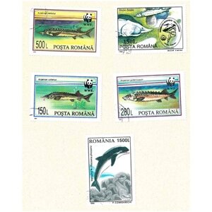 Набор почтовых марок Румынии, серия водная фауна, 5 шт, гашёные, 1994-96 г. в.