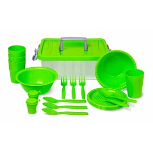 Набор посуды для пикника, туризма и рыбалки, корзина для пикника, зеленый
