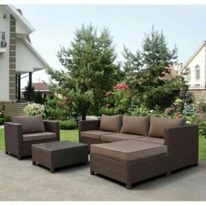 Набор садовой мебели Кипр Premium Brown/Beige искусственный ротанг, коричневый / Комплект мебели для сада: диван, кресло, оттоманка и столик
