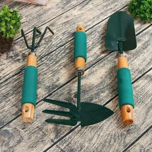 Набор садовых инструментов 3 предмета: совок лопатка, рыхлитель, мотыжка / 2 пары перчаток в комплекте