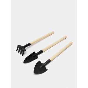 Набор садовых инструментов: лопатка, грабли, посадочная пика