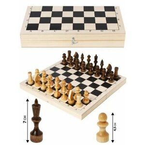 Настольная игра Шахматы из дерева обиходные лакированные в комплекте с доской