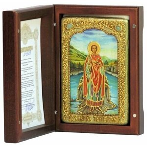Настольная икона Святой Великомученик и Целитель Пантелеймон на мореном дубе 10х15 см 999-RTI-052-1m