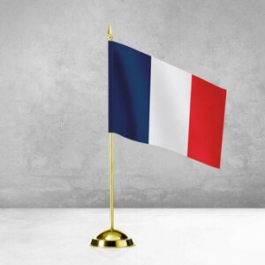 Настольный флаг Франции на пластиковой подставке под золото