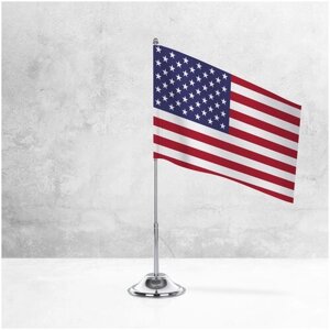 Настольный флаг США на металлической подставке под серебро / Флажок США настольный 15x22 см. на подставке