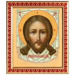 Нерукотворный Образ Господа Иисуса Христа, икона в рамке с узором 21,5*25 см