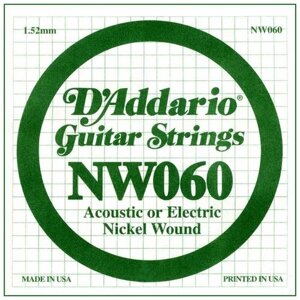 NW060 Nickel Wound Отдельная струна для электрогитары,060, D'Addario