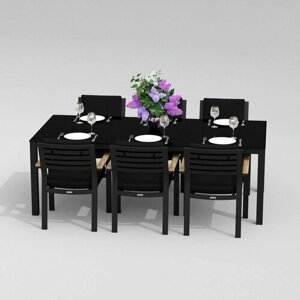 Обеденная группа Ideal Patio CANA BONTA - стол стекло 200/каркас карбон Каркас карбон / стол стекло 200 / ткань черная