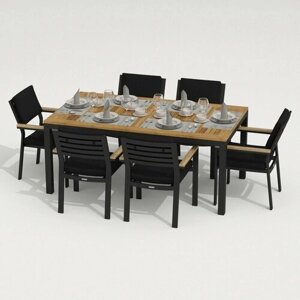 Обеденная группа Ideal Patio TELLA BONTA - стол тик 180/каркас карбон Каркас карбон / стол тик 180 / ткань черная