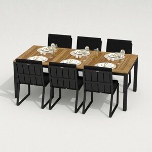 Обеденная группа Ideal Patio TELLA GIRA - стол тик 220/каркас карбон Каркас карбон / стол тик 220 / ткань черная