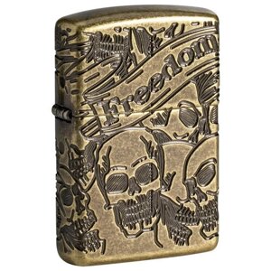 Оригинальная бензиновая зажигалка ZIPPO Armor 49035 Freedom Skull с покрытием Antique Brass