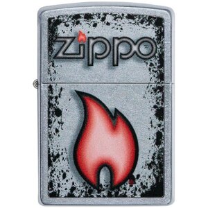 Оригинальная бензиновая зажигалка ZIPPO Classic 49576 Flame Design с покрытием Street Chrome - Пламя ZIPPO