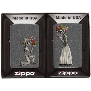 Оригинальный подарочный набор ZIPPO 28987: две бензиновые зажигалки ZIPPO с покрытием Iron Stone - Влюбленные зомби