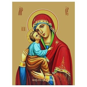 Освященная икона на дереве ручной работы - Акафистная икона божьей матери, 15x20x3,0 см, арт Ид3383