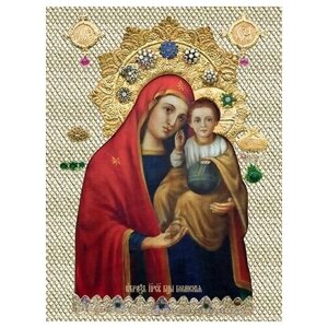 Освященная икона на дереве ручной работы - Боянская икона божьей матери, 12х16х3 см, арт Ид3390