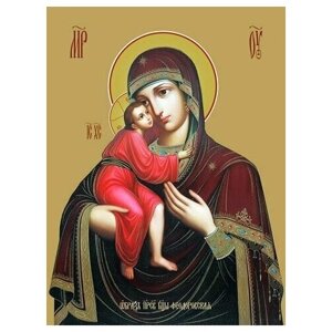 Освященная икона на дереве ручной работы - Феодоровская икона божьей матери, 12х16х3 см, арт Ид3717