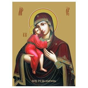 Освященная икона на дереве ручной работы - Феодоровская икона божьей матери, 15x20x3,0 см, арт Ид3717