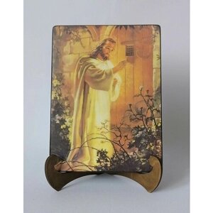 Освященная икона на дереве ручной работы - Иисус стучащийся в дверь, 9x12x3 см, арт Ид4831
