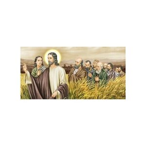 Освященная икона на дереве ручной работы - Иисус во ржи, 15х20х1,8 см, арт Ид5109