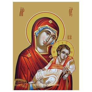 Освященная икона на дереве ручной работы - Козельщанская икона божьей матери, 15х20х1,8 см, арт Ид3328