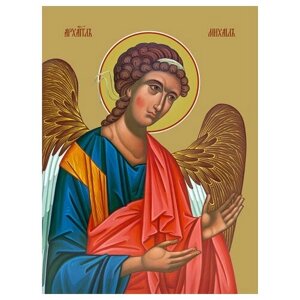 Освященная икона на дереве ручной работы - Михаил, архангел, 15х20х1,8 см, арт Ид3212