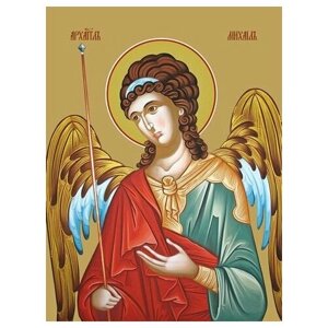 Освященная икона на дереве ручной работы - Михаил, архангел, 15x20х1,8 см, арт Ид3219