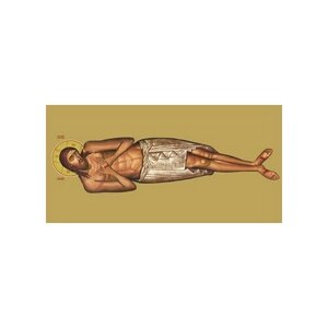 Освященная икона на дереве ручной работы - Плащаница, 15х20х1,8 см, арт Ид5182