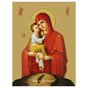 Освященная икона на дереве ручной работы - Почаевская икона божьей матери, 15x20x3,0 см, арт Ид3630