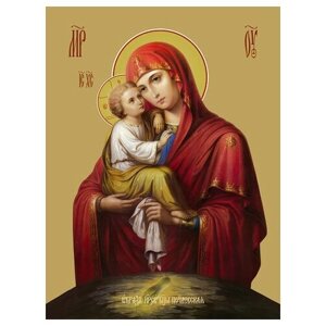 Освященная икона на дереве ручной работы - Почаевская икона божьей матери, 15x20x3,0 см, арт Ид3633