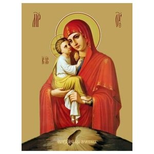 Освященная икона на дереве ручной работы - Почаевская икона божьей матери, 21x28x3 см, арт Ид3631