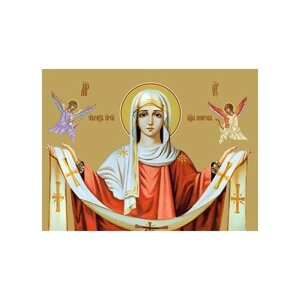 Освященная икона на дереве ручной работы - Покров Божьей Матери, 15x20x3,0 см, арт Ид5295