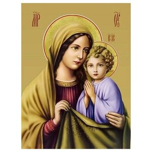 Освященная икона на дереве ручной работы - Пресвятая Богородица, 15х20х3,0 см, арт И7942