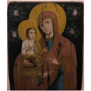 Освященная икона на дереве ручной работы - Пресвятая Богородица Троеручица, 15х20х1,8 см, арт А6893