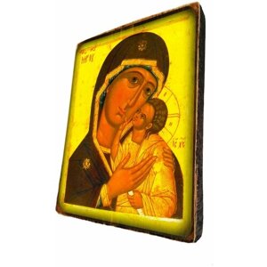 Освященная икона на дереве ручной работы - Пресвятая Богородица Умиление, арт И041-2, 15х20х1,8 см