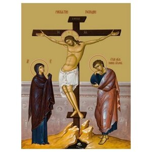 Освященная икона на дереве ручной работы - Распятие Христа, 15х20х1,8 см, арт Ид4688