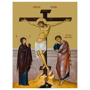 Освященная икона на дереве ручной работы - Распятие Христа, 15х20х3,0 см, арт Ид4688